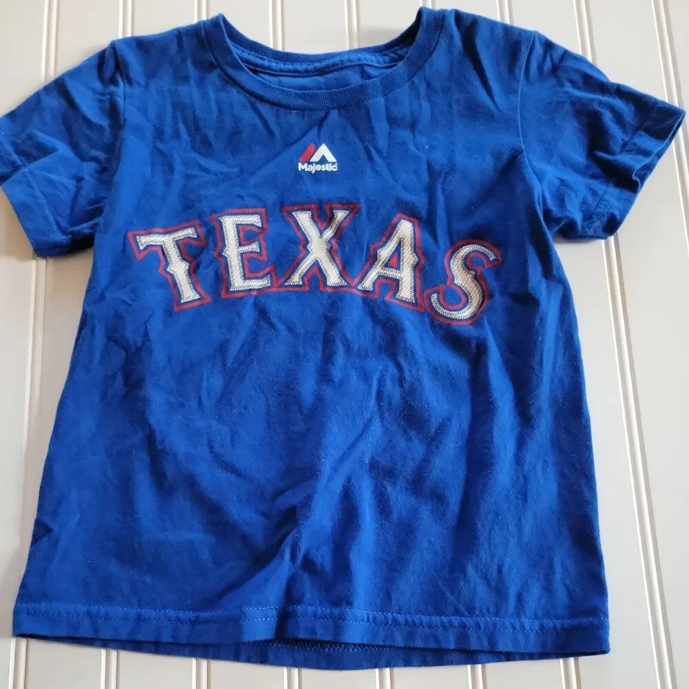 Texas Rangers Shirt Boys 4 Blue Red Crew Neck Short Sleeve Hamels 35 Comfort Top
